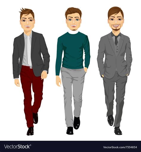 Portrait Of Young Men Walking Forward Royalty Free Vector