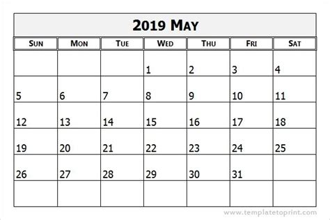 Print May 2019 Calendar Blank Calendar Template Pdf Word Excel With