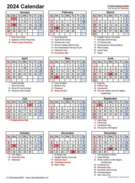 2024 Printable Calendar With Holidays Ariaatr Photos