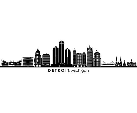 Detroit Michigan City Usa Skyline Outline Silhouette Vektor Etsyde
