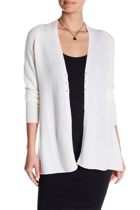 Lyst Griffen Cashmere Cashmere V Neck Button Up Cardigan In White