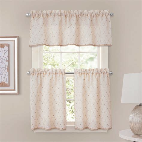Crystal Brook Window Curtain Tier Pairs and Valance in Ivory | Bed Bath