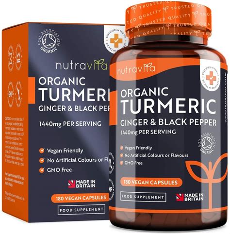 Organic Turmeric Curcumin 1440mg With Black Pepper And Ginger 180 Vegan