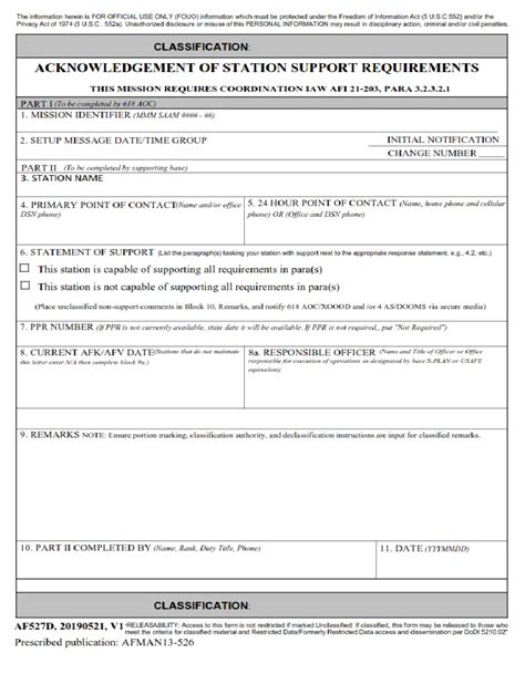 Af Form 527d Acknowledgement Of Station Support Requirements