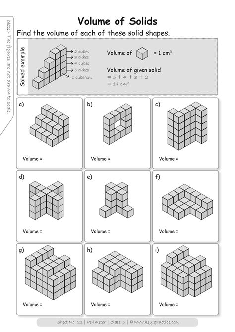 Grade 5 Maths Worksheets Perimeter Area And Volume Class 5 Key2practice