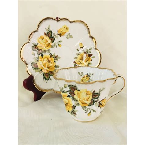 This much sort after pattern is detailed with beautiful pink roses amid green foliage on fine white bone china. Rosina Yellow Roses Tea cup and saucer Pattern 5329 | Tea ...