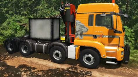 Beamng Drive 8x4 Man Tgs Truck Transporting A 10 Ton Box On Jungle