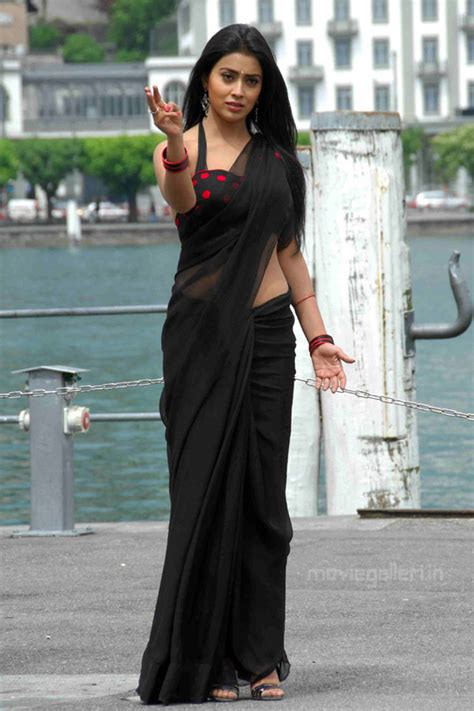 Film Actress Hot Pics Shriya Saran Latest Navel Show In Black Saree