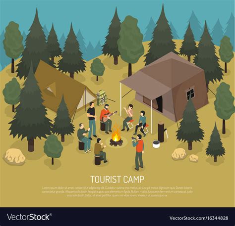 Tourist Camp Isometric Royalty Free Vector Image