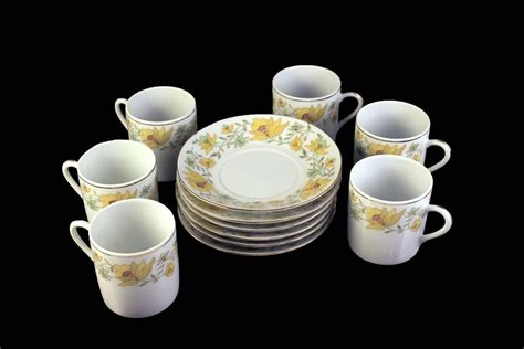 Demitasse Cups And Saucers Yellow Floral Espresso Cups Set Of 6 Made With China Coffee Hot