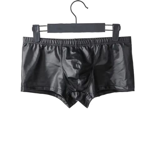 Plus Size Boxers Black Nylon Sexy Men Pu Faux Leather Underwear Boxers Shorts Sheathy Cool Male