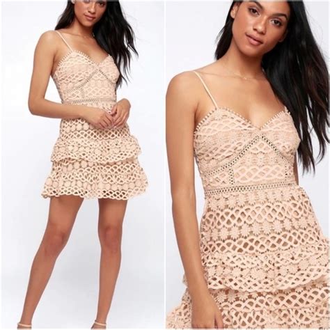 Lulus Dresses Lulus Beauty And Lace Nude Crochet Lace Mini Dress Size M Poshmark