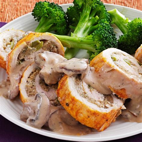 Makeover Stuffed Chicken Breasts With Mushroom Sauce Recipe Taste Of Home