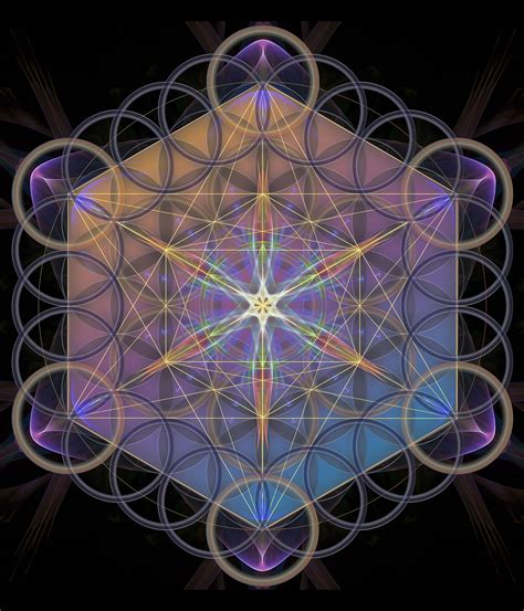 flower of life and metatrons cube overlaid on a fractal star tetrahedron sacred geometry art