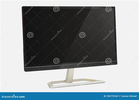 Modern Monitor With Reflection On Screen White Background Stock Photo