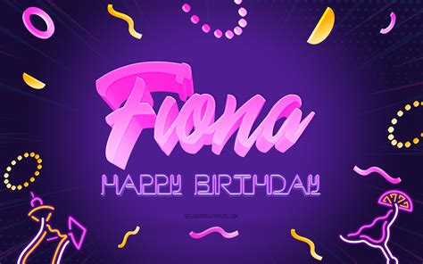 Download Wallpapers Happy Birthday Fiona 4k Purple Party Background Fiona Creative Art