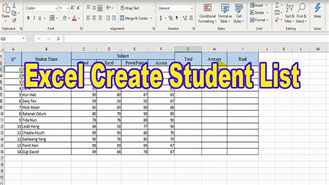 How To Create Student List In Excel Youtube