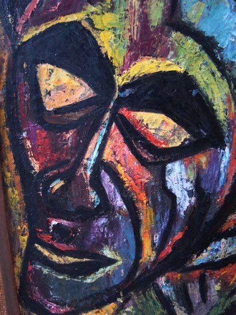Mid Century Modern Bold Abstract Oil Painting Of A Face Modernism