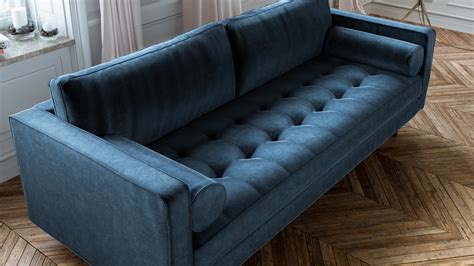 Scandormi Modern Sofa Navy Blue Mid Century Tufted Couch Expand