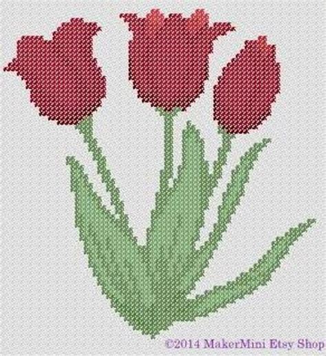 3 Red Tulips Cross Stitch Pattern Etsy