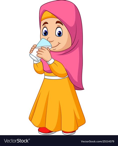 Cartoon Muslim Girl Drinking Water Royalty Free Vector Image