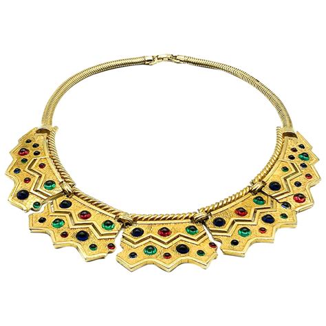 Egyptian Style Collar Necklace W Crystal Accent