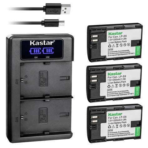 kastar 3 pack lp e6 lp e6nh battery and lkd2 usb charger replacement for blackmagic design