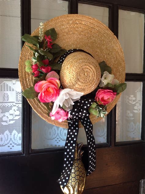 I Decorated This Straw Hat For My Front Door With Flowers And Ribbon