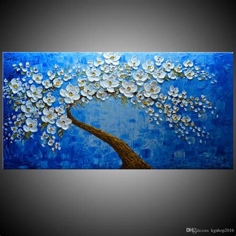 2021 Kgtech Palette Knife Flower Artwork 3d Acrylic Painting Handmade Canvas Art Wall White