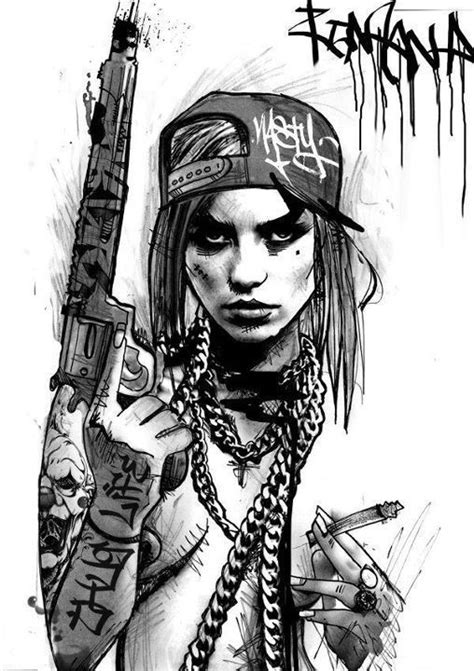 Gangster Drawing Gangsta Girl Coloring Drawings Pages Pencil Line Gun