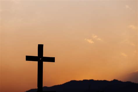 Silhouette Of Cross On Mountain At Sunset Concept Of Religion 8034961