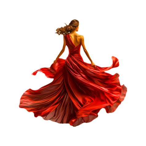 Woman Red Dress Waving Flying Silk Fabric Beauty Model Generative Ai