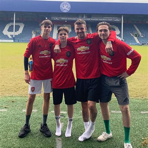 David beckham enjoyed some quality time at the england v germany match with his son romeo, 18, on tuesday. Football legend, David Beckham and his three sons pose in ...