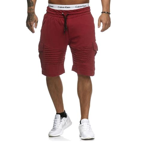 Pure Color Casual Fashion Shorts Mens Fitness Shorts Striped Pocket