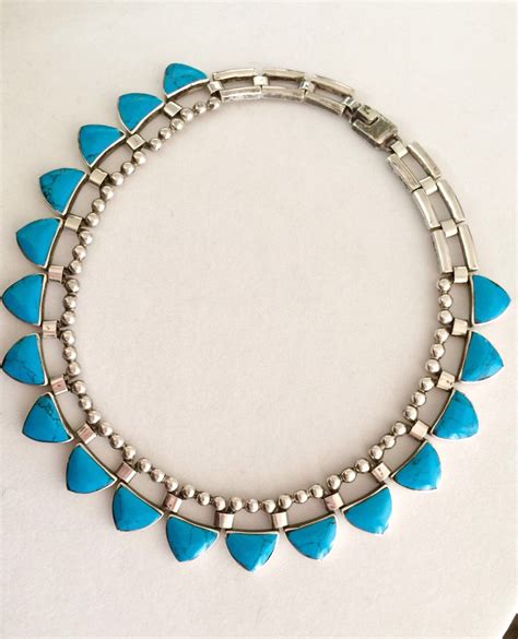 Vintage Mexican Sterling Silver Turquoise Necklace Fine Etsy