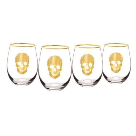 Cathy S Concepts Skull Set Of Stemless Wine Glasses Sar Liked On Polyvore Featuring Home