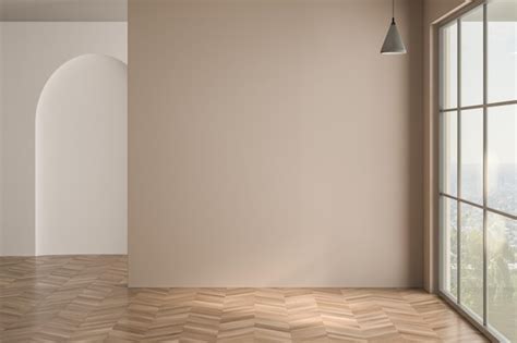 Minimalist Empty Room With Beige And White Backgrounds Concrete Floor