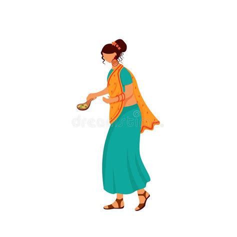 Indian Female In Traditional Dress Flat Color Vector Faceless Character Stock Vector