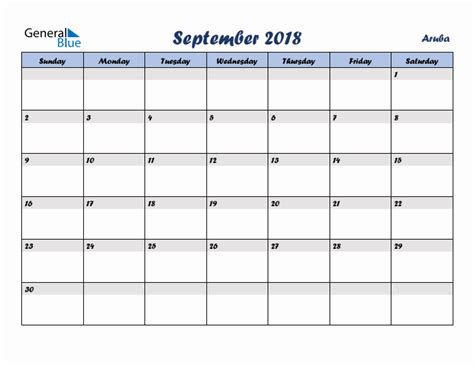 September 2018 Monthly Calendar With Aruba Holidays