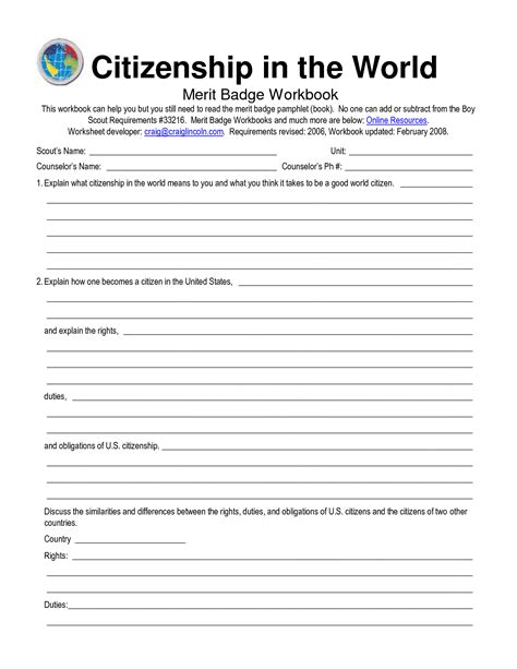 Citizenship In The World Merit Badge Worksheet Answers - Printable Word