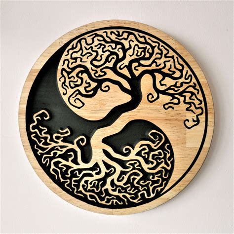 Yin Yang Wood Carving Tree Of Life Wood Decor Yin Yang Etsy