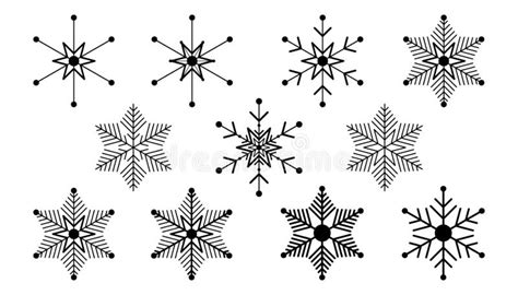 Different White Snowflakes Black Background Stock Illustrations 1227