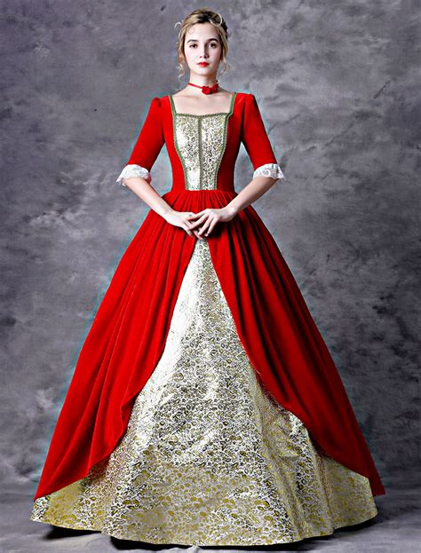 Victorian Dress Costume Womens Red Baroque Masquerade Ball Gowns Half