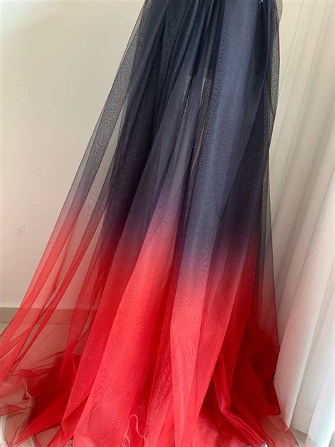 Dip Dye Style Tulle Fabric Black Red Tulle Fabric With Ombré Etsy