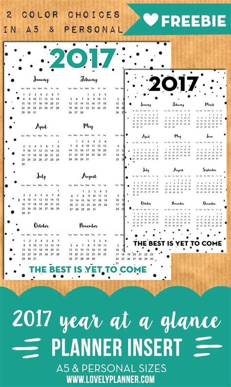 2017 Year At A Glance Free Printable Planner Inserts For A5 And Personal