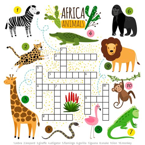 Crucigrama áfrica Animales Vector Premium