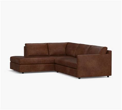 Pacifica Square Arm Leather Return Bumper Sectional Pottery Barn