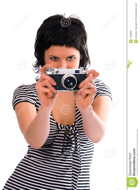 Beauty Girl Photographer In Sailor S Vest With Photo