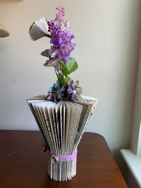 Flower Vase Recycled Book Art narrow base vase | Etsy | Flower vases