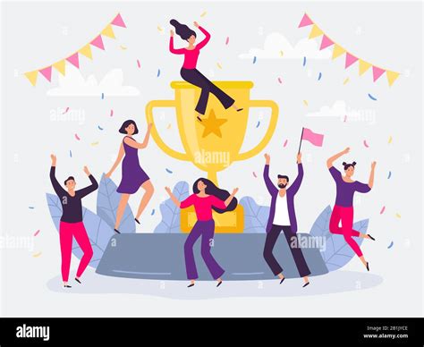 Celebration Team Group Trophy Winners Stock Vector Images Alamy